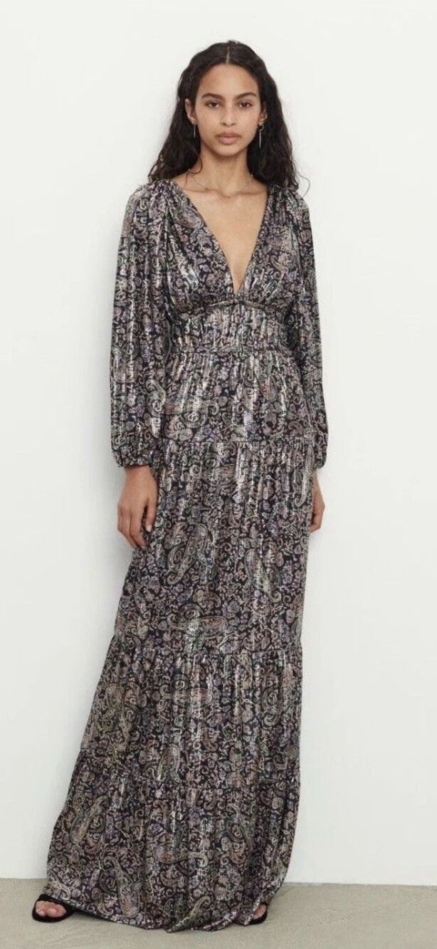 ba&sh GLADY Metallic Paisley Maxi Dress Size M Boho Evening Holiday Travel